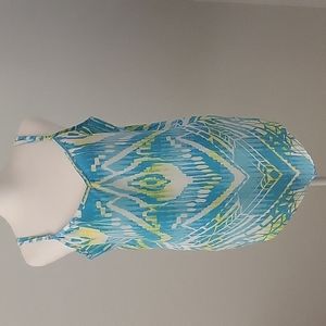 INC Size 14 Blue/Yellow/Hint Green Hankerchief Tee